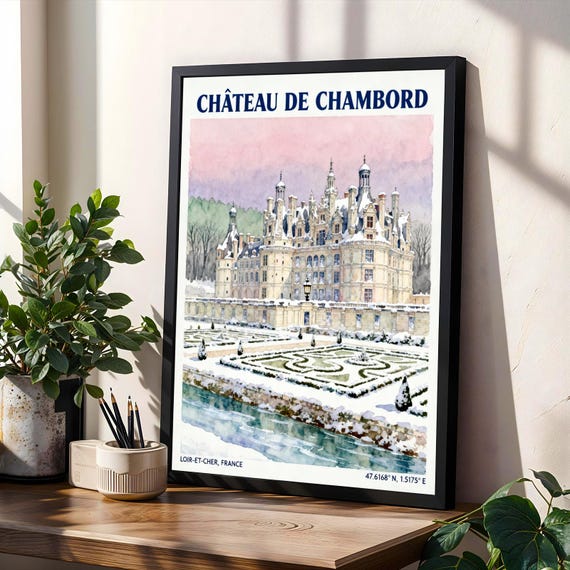 Château De Chambord Snowy Castle Print – Vintage French Winter Art