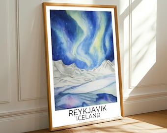 Iceland Wall Art Print: Reykjavik Landscape - Watercolor Style