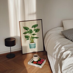 Botanical Illustration Art Print - Teal and Seafoam Tropical Leaf Rendering