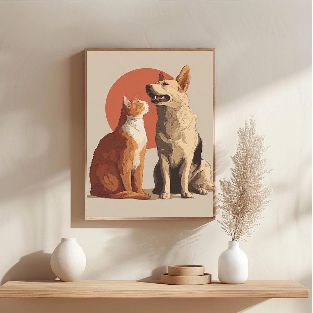 Custom Dog and Cat Portrait | Personalized Pet Illustration From Photo ...