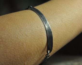 Handmade Silver Bracelet – Oxidized Modern Minimalist Chain Cuff – Artisan Silver Jewelry for Men & Women
