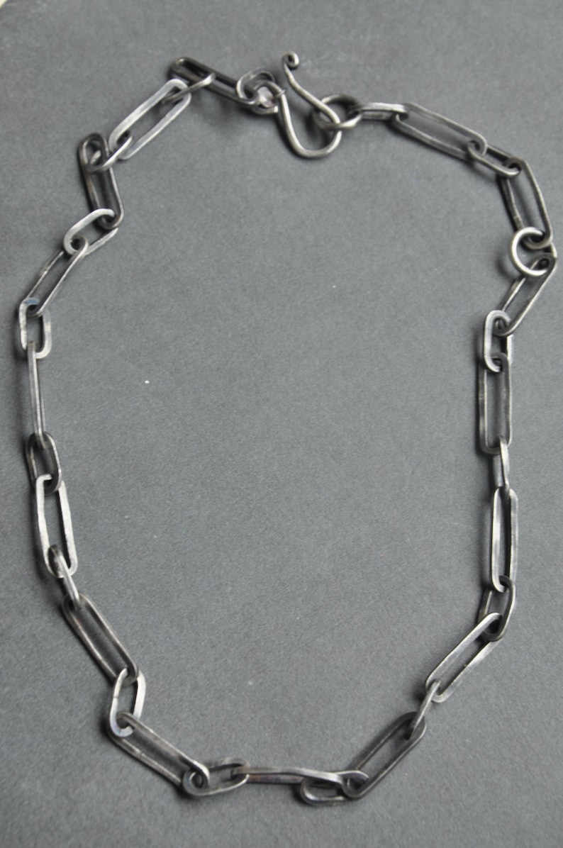 Handmade Sterling Silver Chain Necklace – Rustic Long Link Design ...