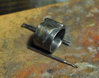 Handmade Organic Sterling Silver Ring – Rustic Textured Wide Plate Band for Men & Women