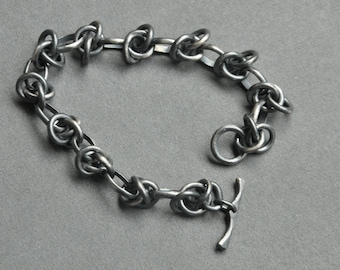 Handmade Sterling Silver Chain Bracelet | Hammered Link Artisan Jewelry
