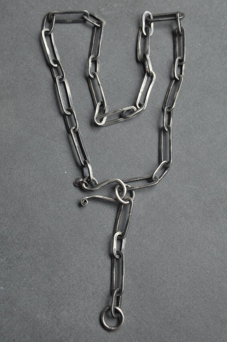 Handmade Sterling Silver Chain Necklace – Rustic Long Link Design ...