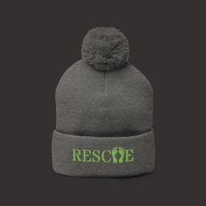 Embroidered Rescue Pom Pom Beanie | Winter Holiday Cap
