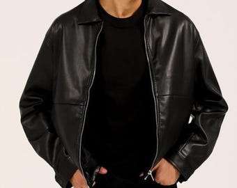 Herren Echtleder Bikerjacke | Handgemachte Minimalistischer Mantel