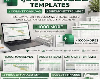 1000+ Excel Vorlagen Bündel | Projektmanagement, Haushalt, Unternehmensführung, Schichtplan | Sofortdownload | Business-Spreadsheet-Pack