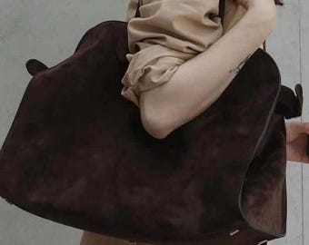 Margaux Tote Bag – Große Strukturierte Wildleder Echtleder Tasche | Handgefertigte Weiche Schultertasche