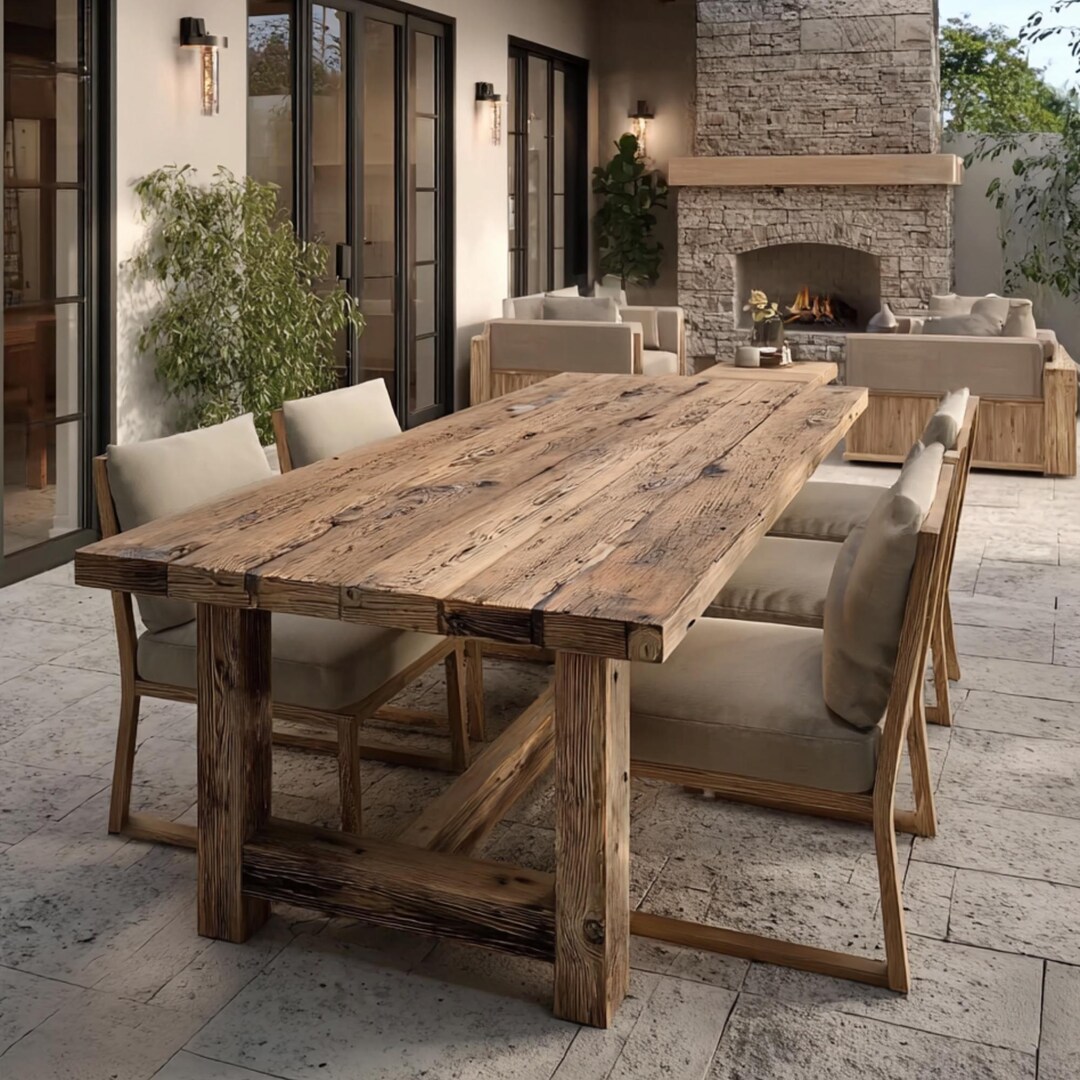 Handmade Solid Oak Dining Table, Rustic Farmhouse Style - Etsy 日本