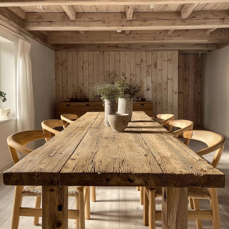 Handmade Solid Oak Rustic Dining Table, Custom Farmhouse Style - Etsy