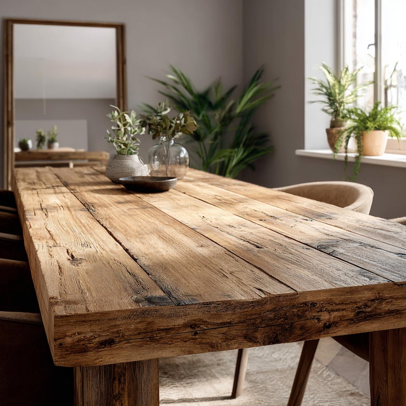 Handmade Rustic Solid Oak Dining Table, Custom Farmhouse Table - Etsy
