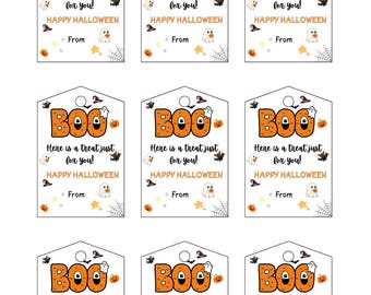 BOO Ghost Halloween Favor Tags, Printable Treat Bag Labels (Digital Download)