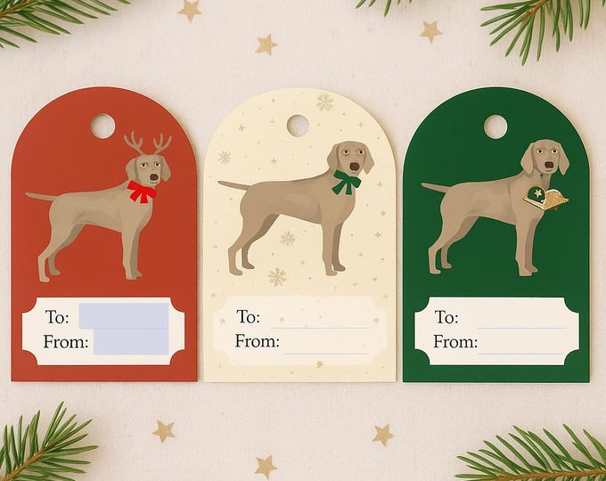 Featured listing image: Weimaraner Christmas Gift Tags, Dog gift tags | Printable, Editable, Instant Download |  Pet Christmas Tags