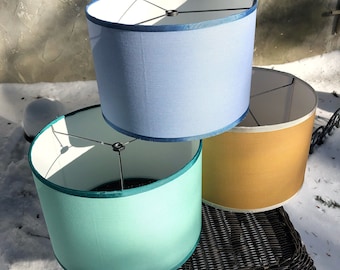 Custom colour table lampshades, Pastel colours for drum lampshades, Lampshades for living room, Bedroom lampshades, Drum lampshades