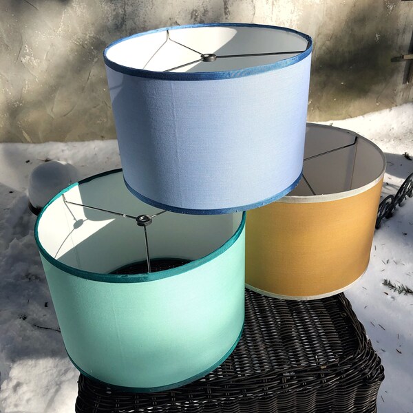 Colour lampshades, Drum lampshades, Pastel colours, Lampshades for house, Gold lampshade