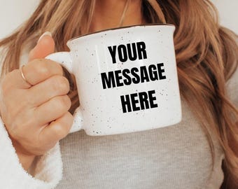 Custom Campfire Mug, Speckled Enamel, Personalized Photo/Message, 16 oz