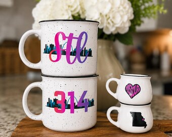 St Louis Skyline Enamel Campfire Mug Set| Missouri Gift, St. Louis Gift, 314 Day Gift, Espresso Set