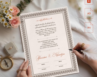 Floral Nikkah Certificate, Islamic Wedding Contract, Personalized Nikah Nama (PDF Download)