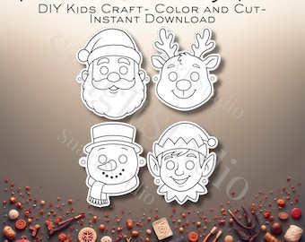 Druckbare Weihnachtsmasken für Kinder | Color & Cut Craft (PDF)
