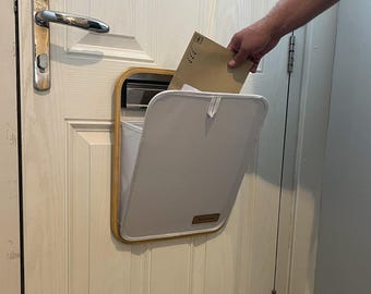 Bamboo Letter Mail Catcher with Fabric Pocket - No Drill Install