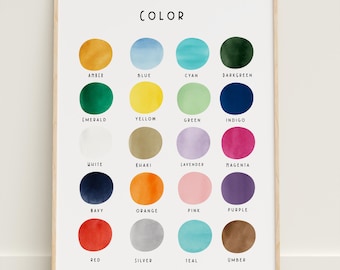 Color Cards Montessori flashcards Watercolor Colors Poster: Homeschool Nursery Decor (Digital Download)