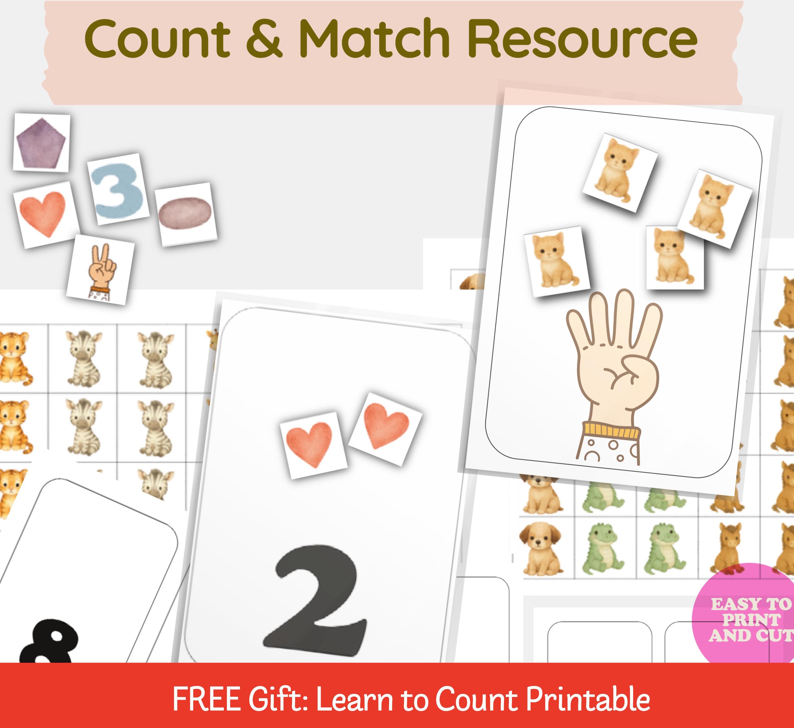 Counting Printable Activity Matching Cards. Toddler, Preschool ...