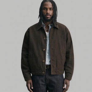 Herr Brun Canvas Arbetsjacka - Vintage Rugged Streetwear Ytterkläder - Minimalistisk Boxy Fit Bomulls Trucker - Jordnära Estetisk Chore Coat