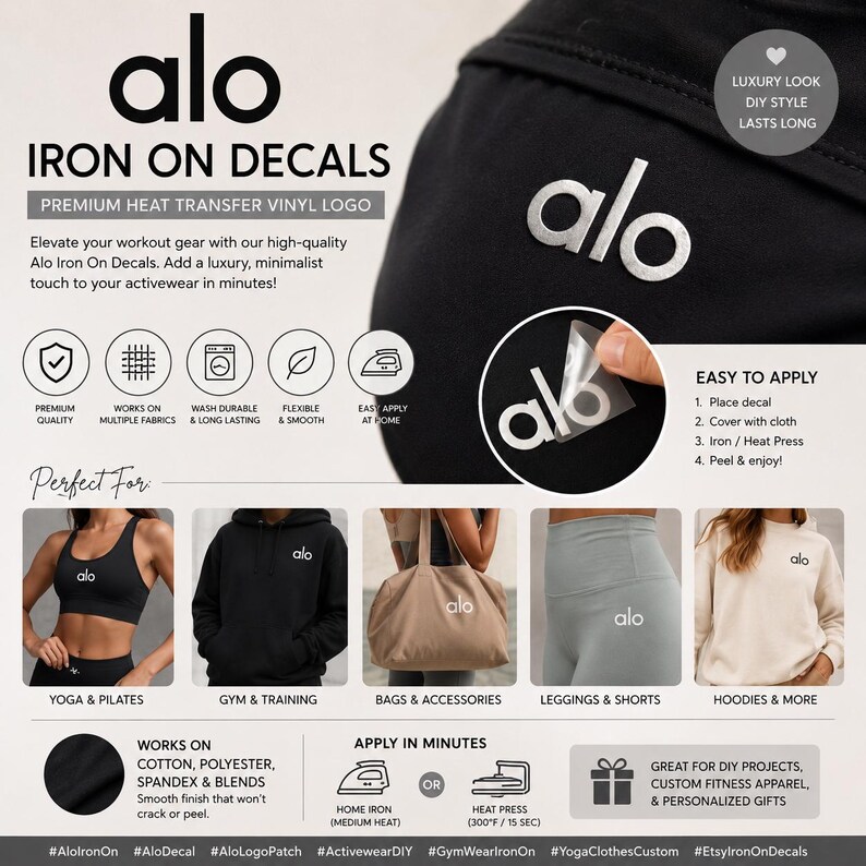 Alo Iron on Decal | Heat Transfer Vinyl Logo for Activewear Patch - Etsy