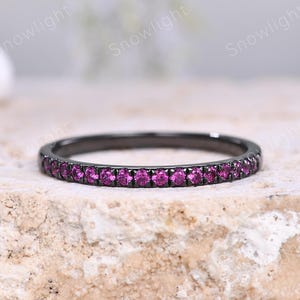 Half Eternity Red Ruby Stacking Ring: July Birthstone Wedding Band