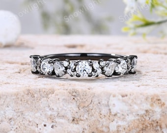Vintage Mixed Cut Moissanite Wedding Band: Unique Black Gold Multi Shaped Gemstone Eternity Ring