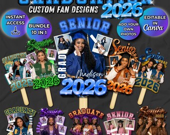 Class of 2026 Graduation Fan Template, Editable Canva Grad Fan with Photo, Senior Paddle Sign Printable, Graduation Party Decor