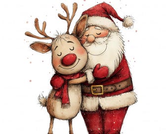 Santa & Reindeer PNG Set | Christmas Clipart Bundle | Cozy Holiday Art | 20 Premium Illustrations | Instant Digital Download