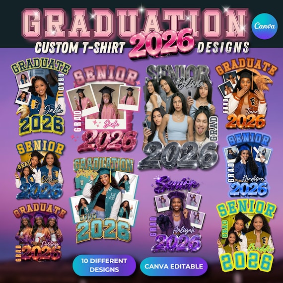 Class of 2026 Graduation T Shirt Templates, Editable Canva Senior Shirt Designs, Photo Graduation Shirts, DIY Grad Shirt Bundle