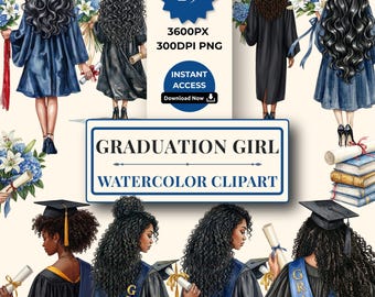 Graduation Girl Watercolor Clipart Class of 2026 (Digital Download)
