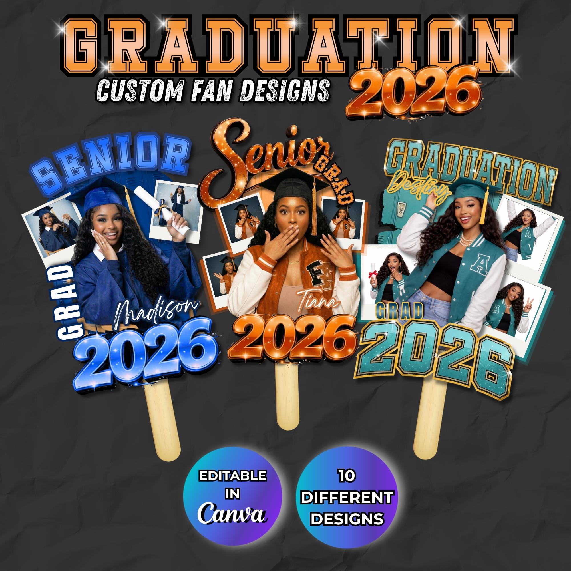 Class of 2026 Graduation Fan Template, Editable Canva Grad Fan With ...