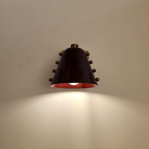 Hand crafted Brass Wall Sconce Bold Cone with Rivets Accents- Handmade Mid-Century design