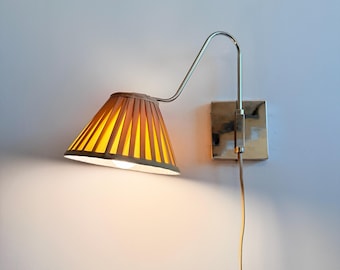 Handcrafted Brass Wall Sconce with Pleated Fabric Shade, Vintage Inspired Adjustable Bedside Light