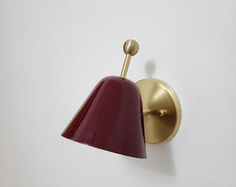 Hand crafted Brass Wall Sconce with Wine colour. Vintage inspired Handmade Lamp.