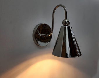 Hand crafted Brass Wall Sconce, Vintage Inspired Mid-Century Polished Chrome small Lamp