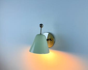 Hand crafted Brass Wall Sconce with cream colour Mid-Century Lamp Polished chrome finish