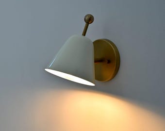 Hand crafted Brass Wall Sconce with cream colour Mid-Century Lamp