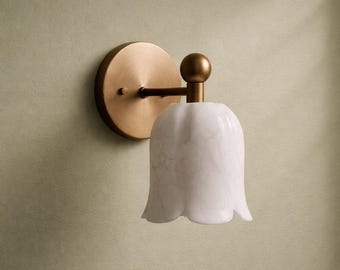 Natural Genuine Alabaster Marble Stone  Wall Sconce | Handmade Solid Brass Fixture | Handcrafted Luxury Lighting