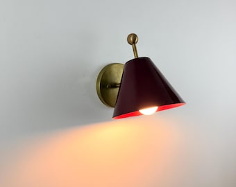 Hand crafted Brass Wall Sconce with Wine colour Lamshade Vintage inspired Handmade Lamp.