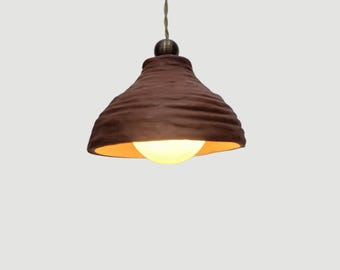 Handmade Plaster Cone Pendant Light, Textured Minimalist Hanging Lamp Made with Plaster