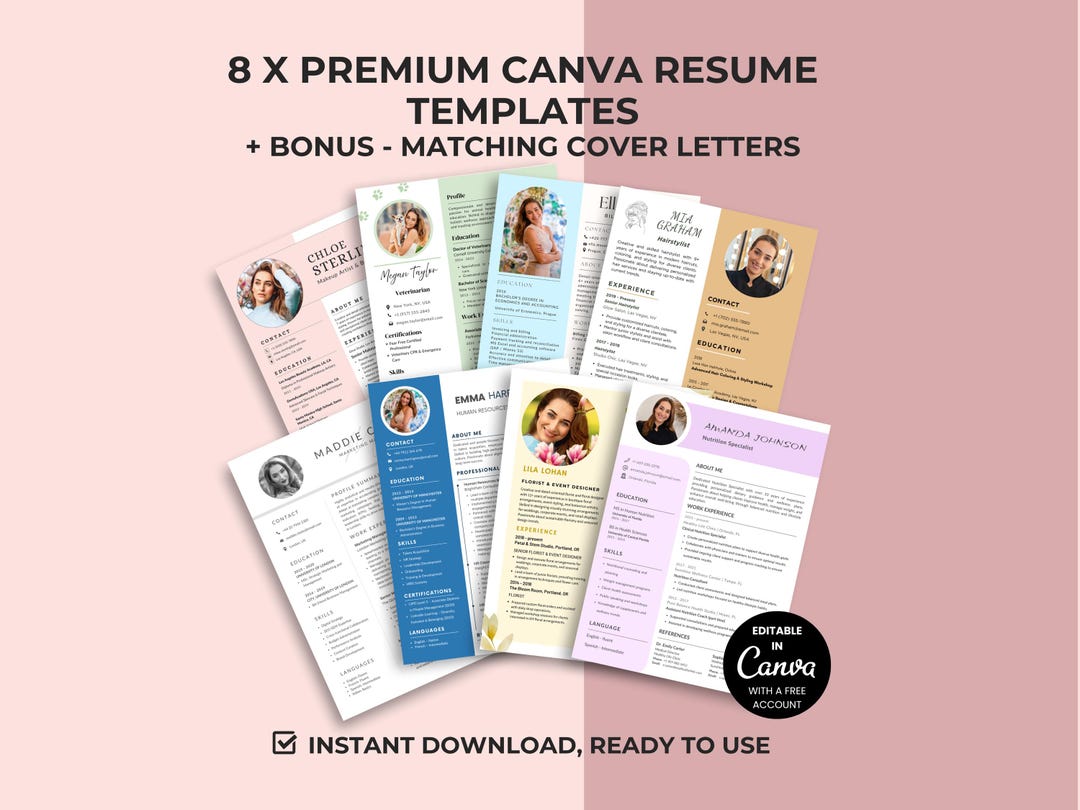 Canva Resume Templates | Modern CV Bundle With Cover Letter (digital ...
