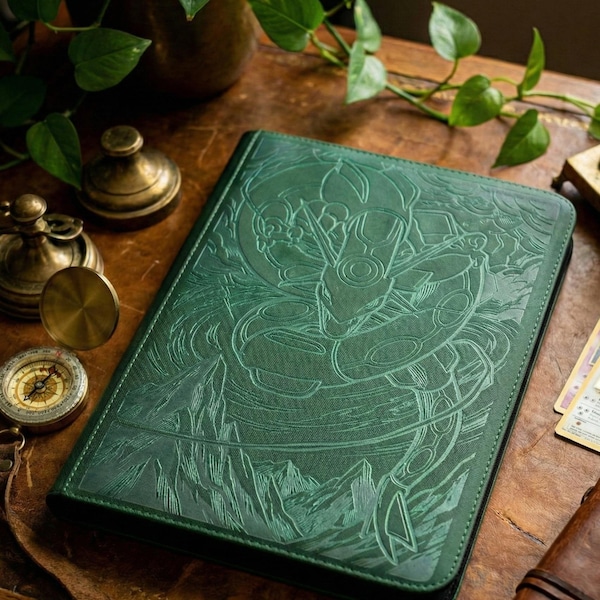 Rayquaza Evolving Skies Custom Pokemon TCG-cadeaumap met 9 vakken - ringloos groen smaragd