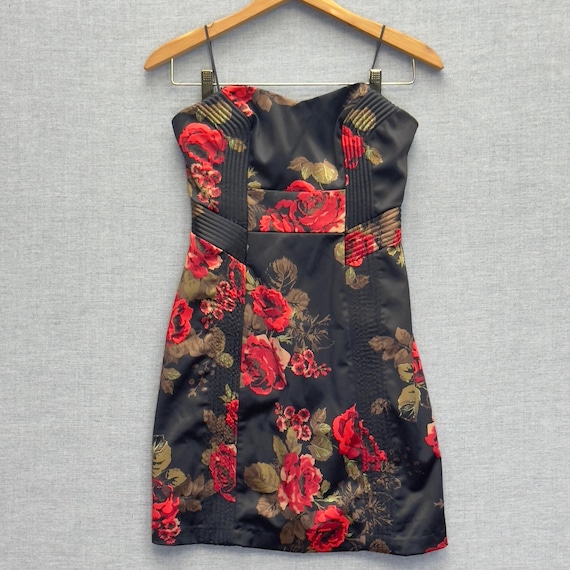 GUESS Black Floral Strapless Sweetheart Sheath Mini Dress Size 3 GUESS Black Floral Strapless Sweetheart Sheath Mini Dress Size 3