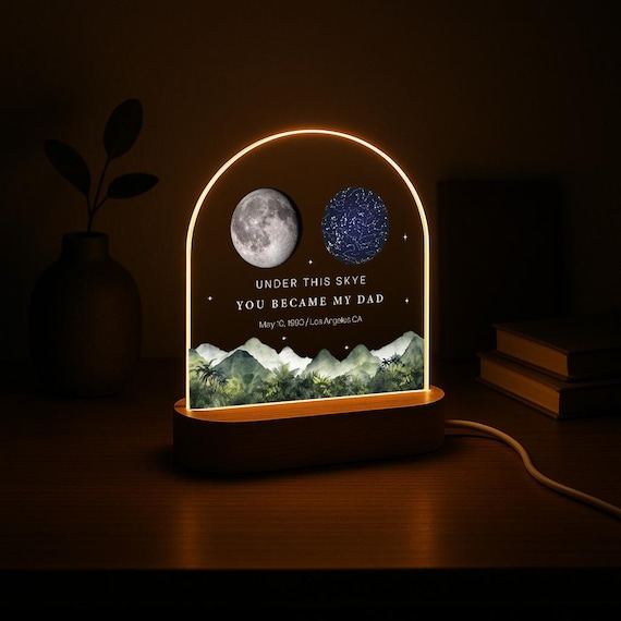 Personalized Moon Phase Star Map Night Light for Dad, Custom Acrylic Lamp