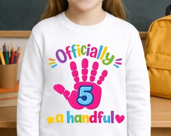 Handavtryck för femte födelsedag i PNG-format, design för barntröja med femte födelsedagsmotiv (digital nedladdning)